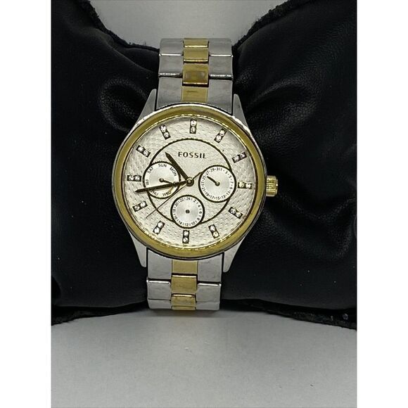 Fossil BQ1564 Unisex Two Tone Stainless Steel Analog Silver Dial Watch XX523 - Picture 1 of 12